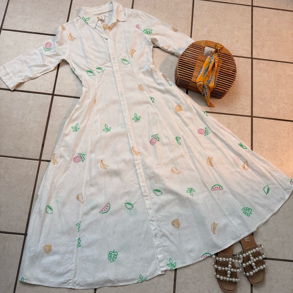 C&C California White Maxi Dress with Fruit Embroidery